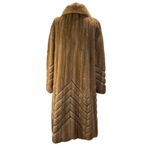 Vintage Natural Brown /Tan Full-Length Genuine Fur Coat Chevron Pattern